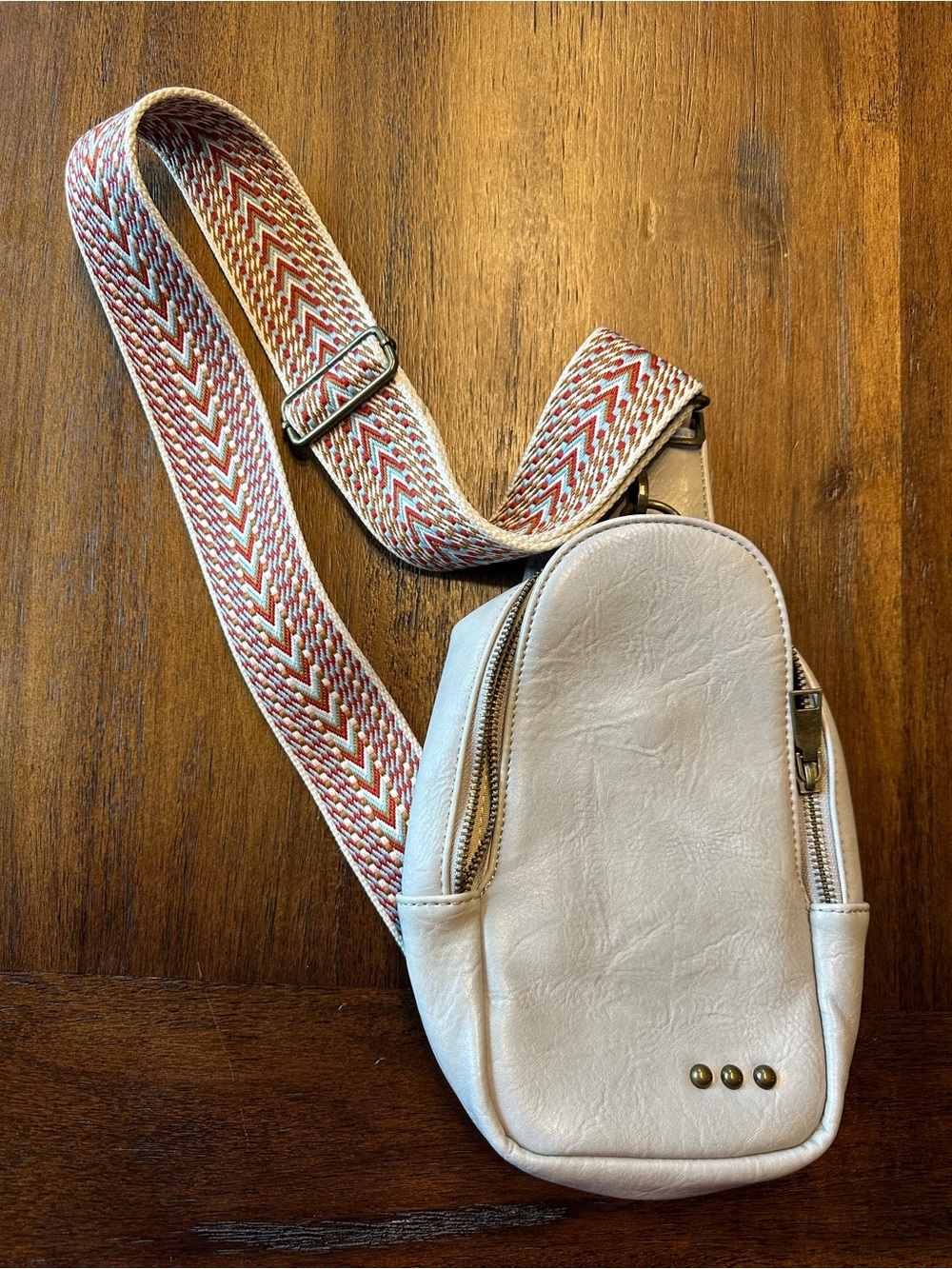 Pretty Simple White Crossbody Sling Bag with Patterned Strap